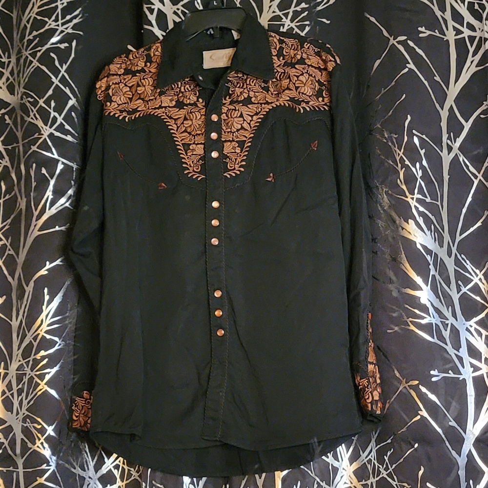 Scully embroidered button down shirt SZ M
